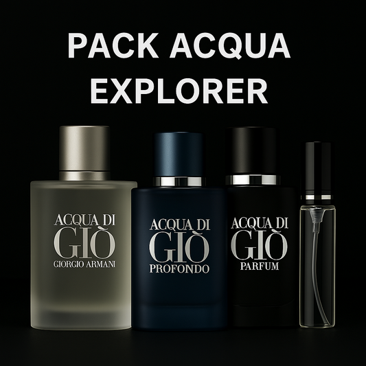 Pack Acqua Explorer Set: Acqua Di Gio EDT 10 ml - Acqua Di Gio Profondo 10 ml - Acqua Di Gio Parfum 10 ml + Decant 5 ml de regalo