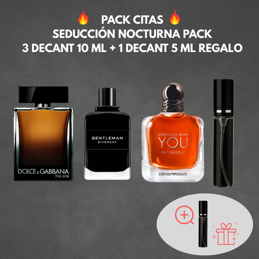 Seducción Nocturna Pack – D&G The One EDP 10ml + Stronger With You Intensely 10ml + Gentleman EDP 10ml + 1 decant de regalo 5ml