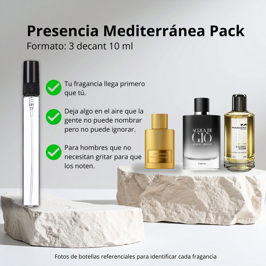 Presencia Mediterránea Pack — Tom Ford · Armani · Mancera · El pack que hace que la gente sepa que llegaste antes de que abras la boca.